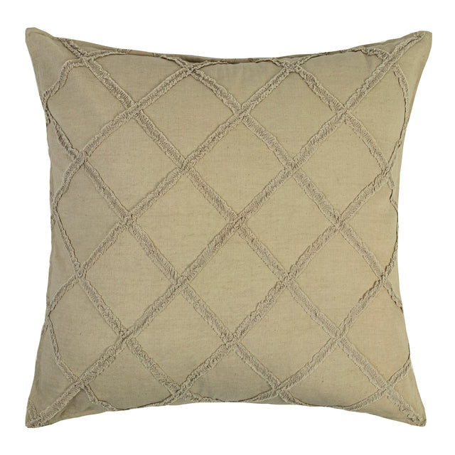 Frances Fringed European Cushion in Natural, featuring a lace detail and square pattern, perfect for elegant home decor.