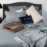 Killian King Duvet in Indigo, featuring zigzag stitching, 100% cotton front, perfect for stylish, cozy king-size beds.