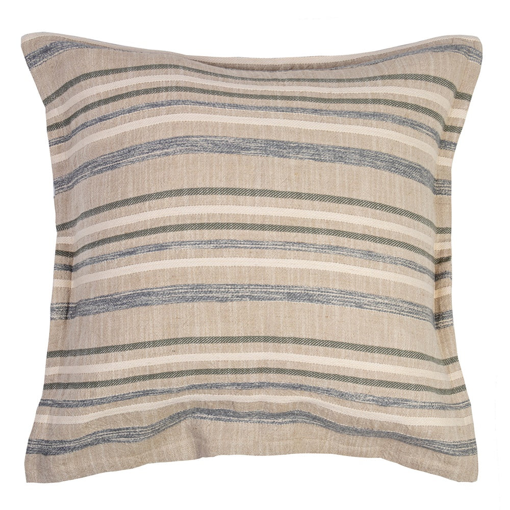 Euro pillow cover in blue and natural stripes, crafted from quality linen and cotton, measuring 65cm for stylish bedding.