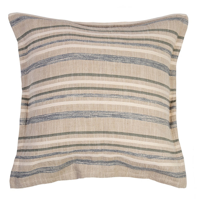 Euro pillow cover in blue and natural stripes, crafted from quality linen and cotton, measuring 65cm for stylish bedding.