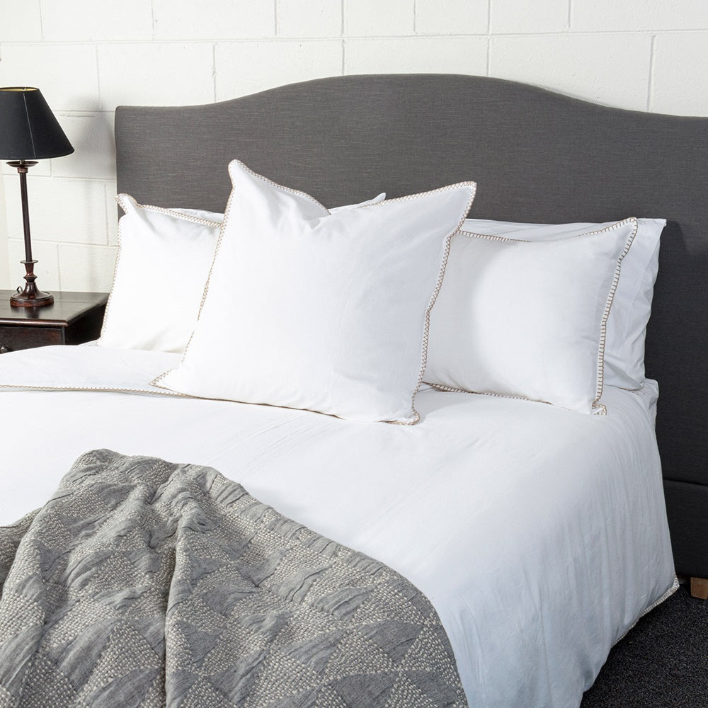 Elegant Queen Duvet Cover - Bryce Cover in cotton-linen blend with blanket stitch edge, perfect for a stylish bedroom upgrade.