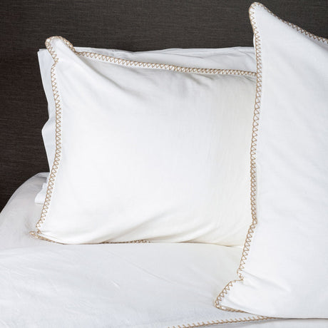 Elegant Bryce Standard Pillowcase in 85% cotton and 15% linen, 50 x 75cm, featuring a blanket stitch edge for added style.