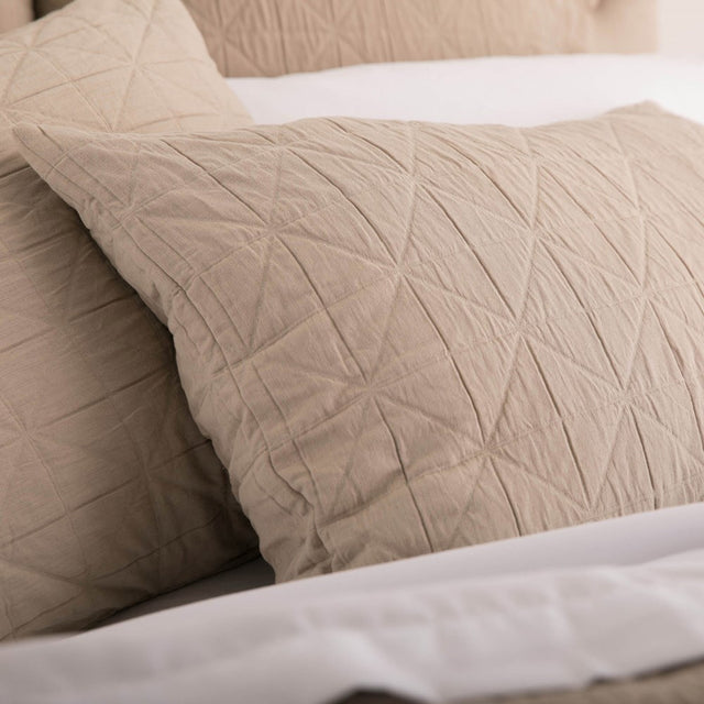 Luxurious taupe quilted pillow sham featuring historical diamond and square patterns, 100% cotton, 70cm size.