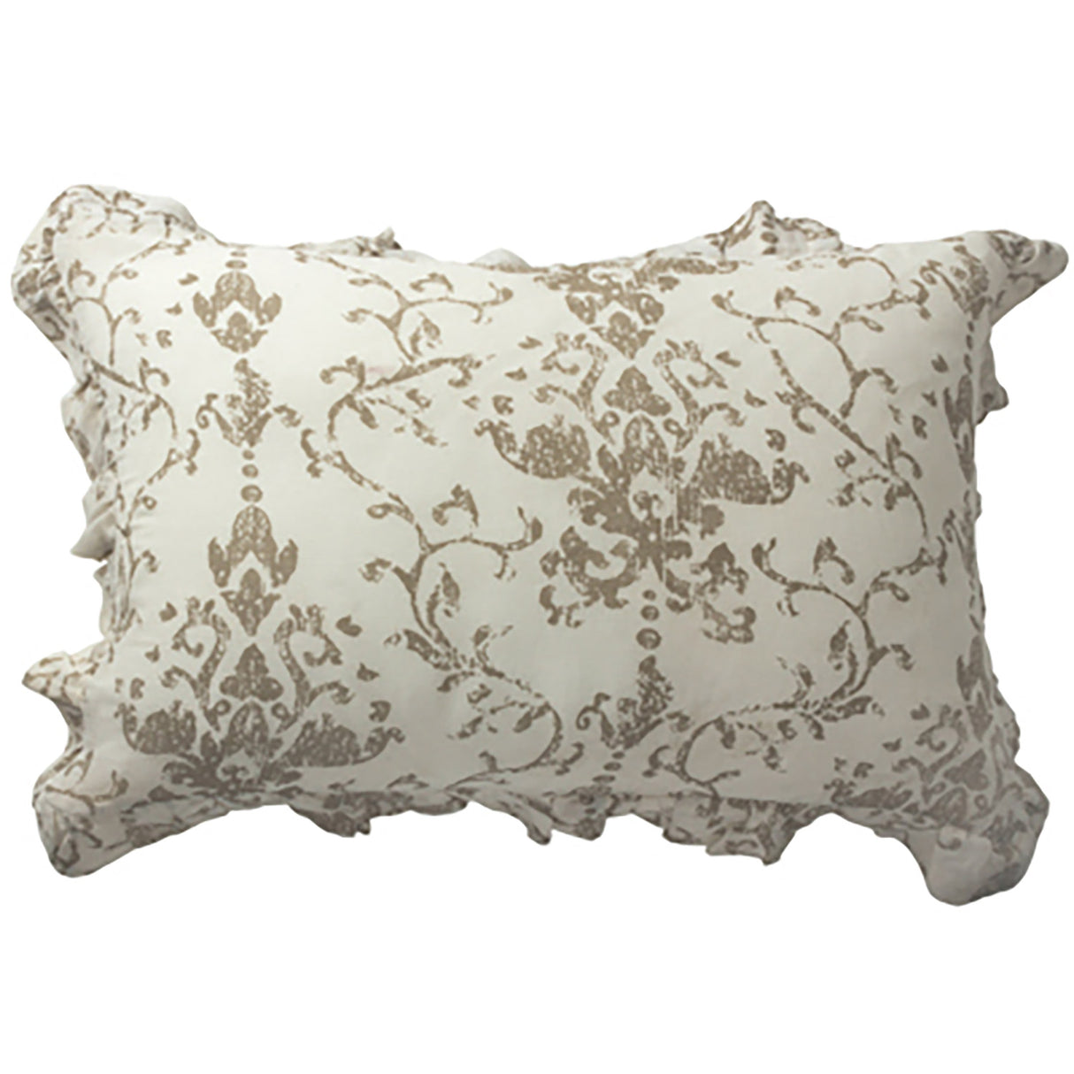 Vintage-style pillowsham in natural tones, featuring ruffled edges and a cotton-linen blend for elegance and comfort.