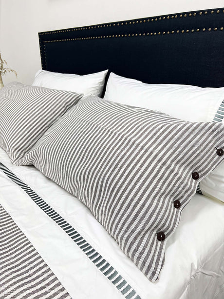 Striped Brayden Grey pillowsham with button closure, made of soft linen-cotton blend, fits 50x70cm pillows for chic home decor.