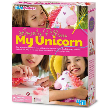 DIY unicorn pillow craft kit for kids, featuring a soft plush design perfect for cuddles and imaginative play.