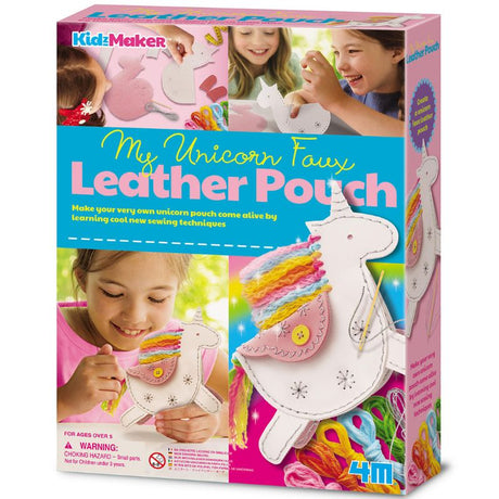 DIY unicorn faux leather pouch kit by 4M for creating colorful, personalized accessories to enhance imaginative play.