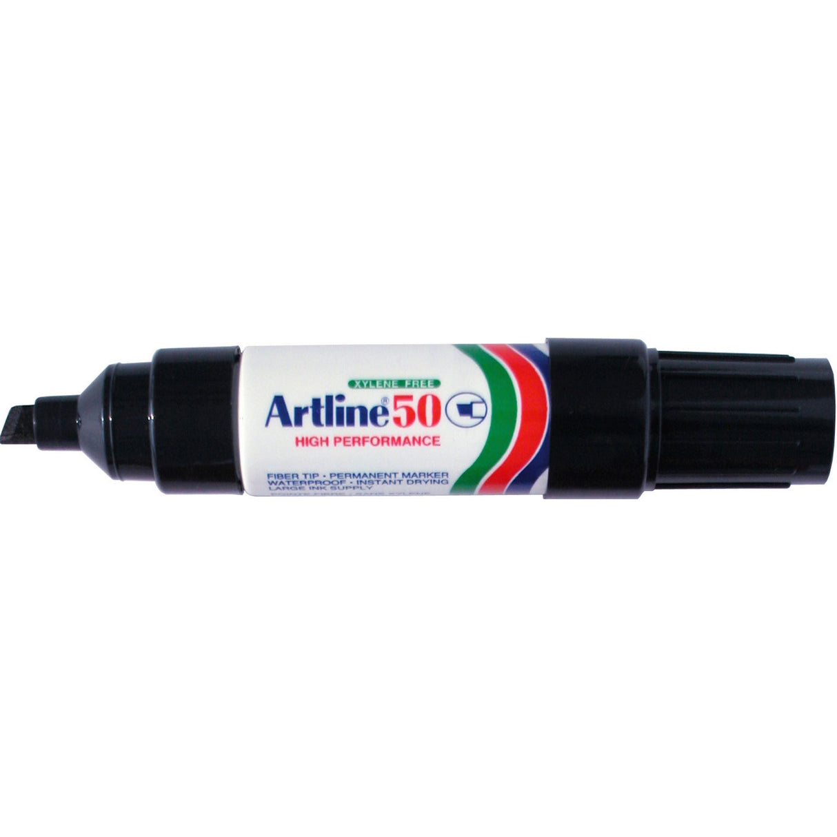 ARTLINE 50 Permanent Marker in Black with chisel nib, ideal for versatile permanent marking on various surfaces.