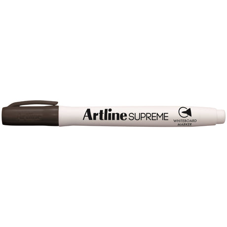 Set of 12 Artline Supreme Black Whiteboard Markers with 1.5mm nib, ergonomic grip for comfortable writing and vibrant markings.