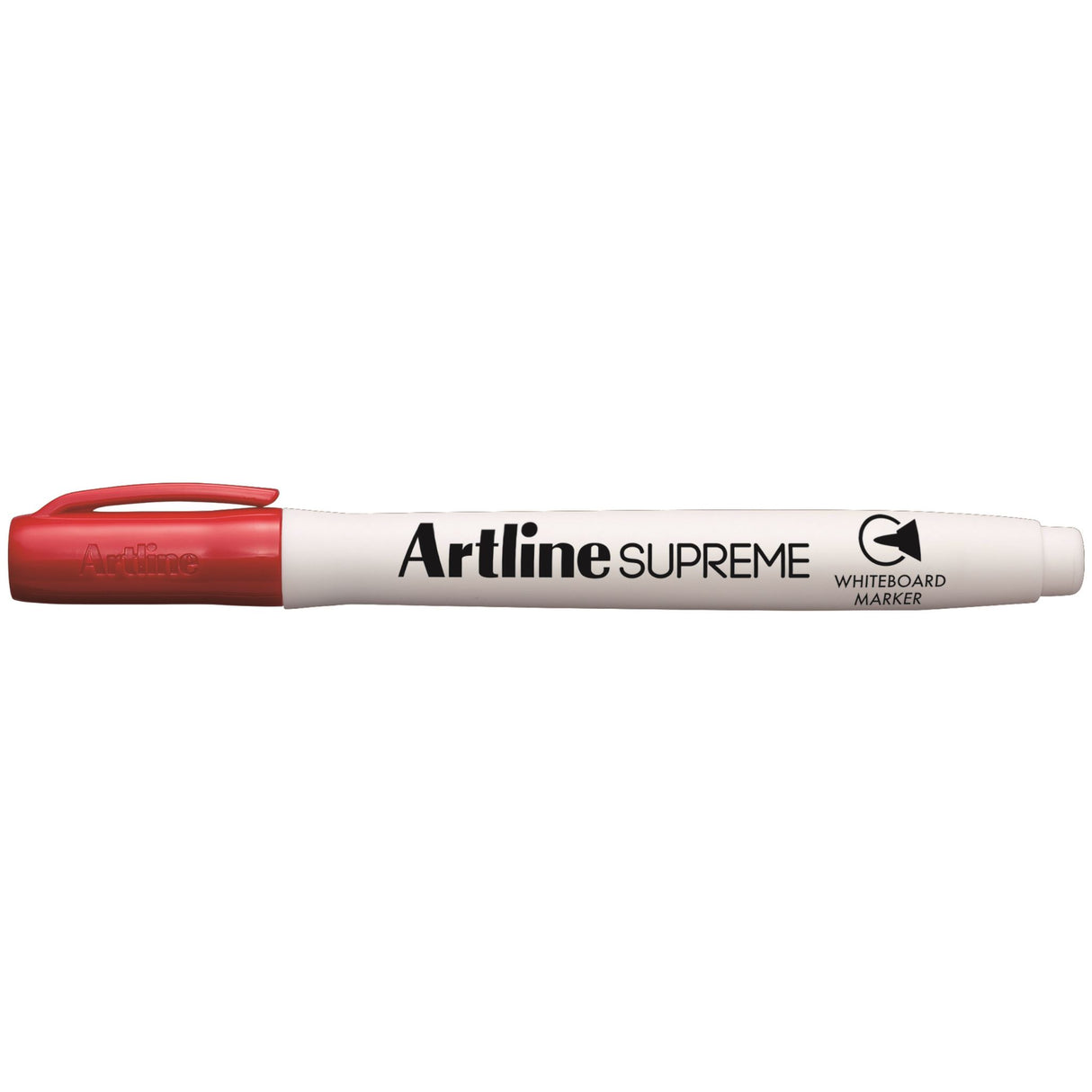 Artline Supreme Red Whiteboard Markers pack of 12, features 1.5mm nib for clear writing, ergonomic design for comfort.