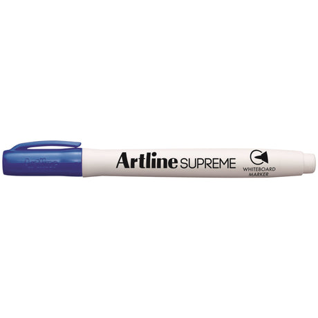 Blue Artline Supreme Whiteboard Markers, pack of 12, with 1.5mm nib for precise writing and ergonomic design for comfort.