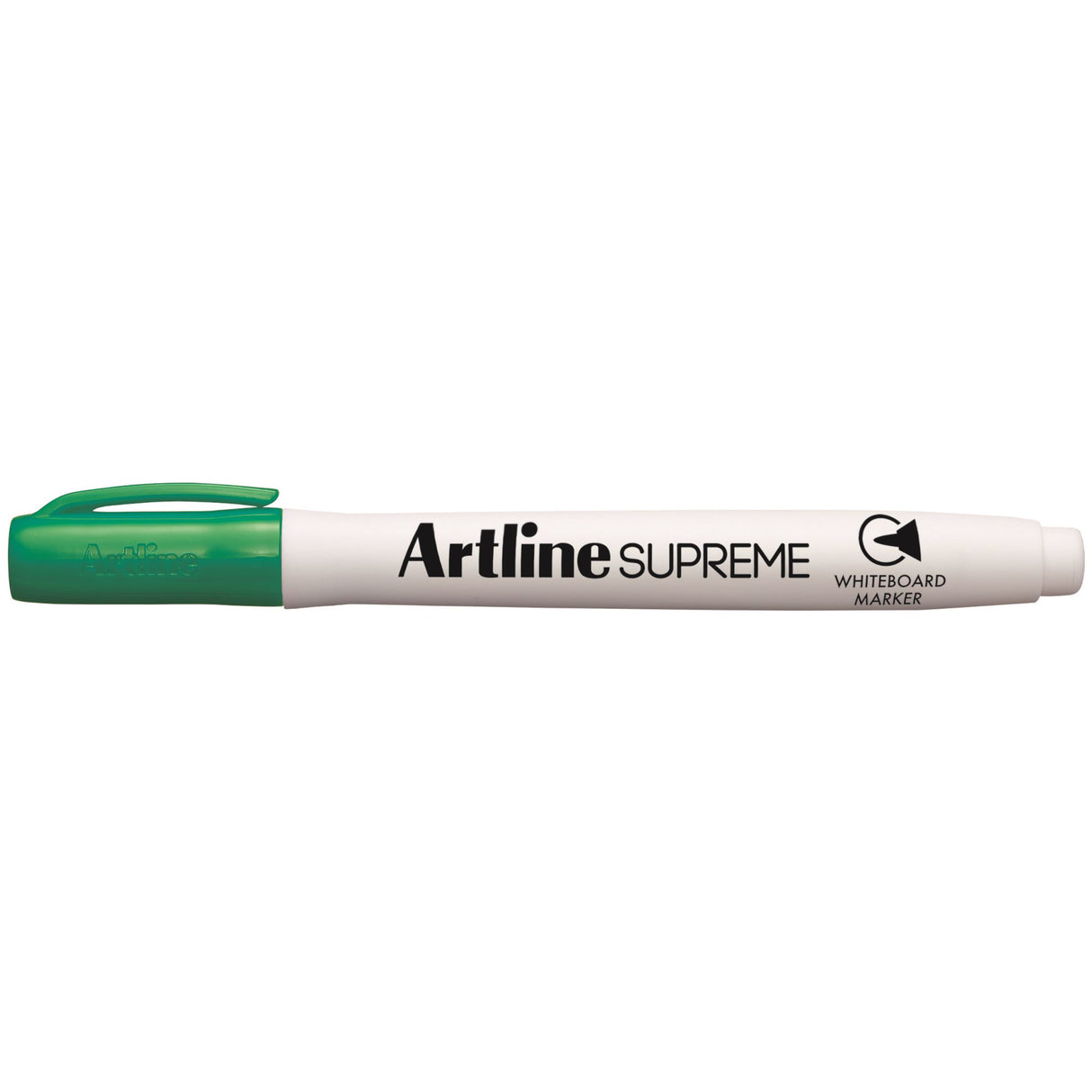 Pack of 12 Artline Supreme Green Whiteboard Markers with 1.5mm nib, ergonomic design for comfortable writing.