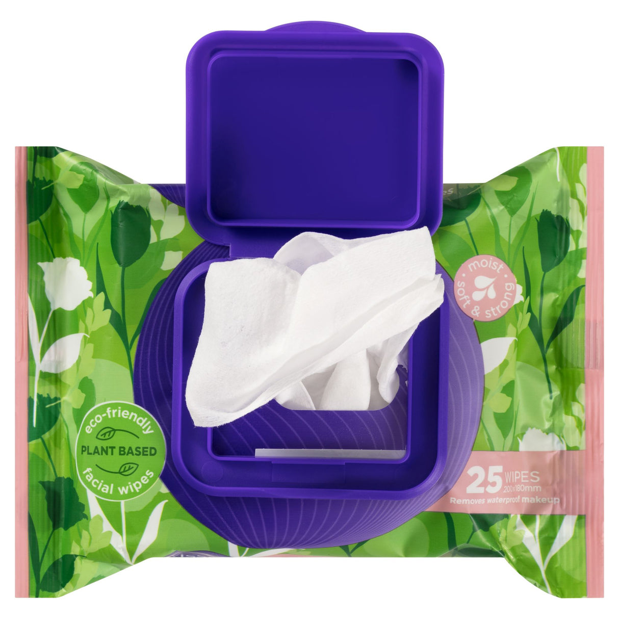 Twin pack of biodegradable facial wipes made from natural fibers, gentle for all skin types and eco-friendly.