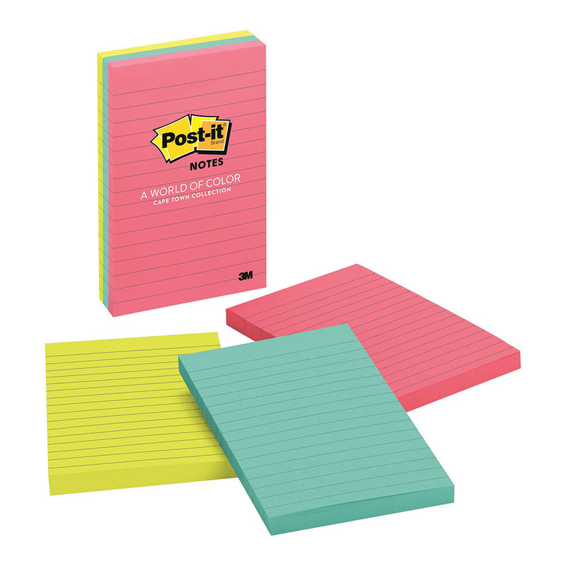 3M Post-it Notes 660-3AN Capetown Collection Lined 101x152mm Pkt/3