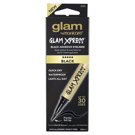 Glam Xpress® Black Adhesive Eyeliner: 2-in-1 precision eyeliner and lash adhesive for smudge-proof, waterproof, and easy application.