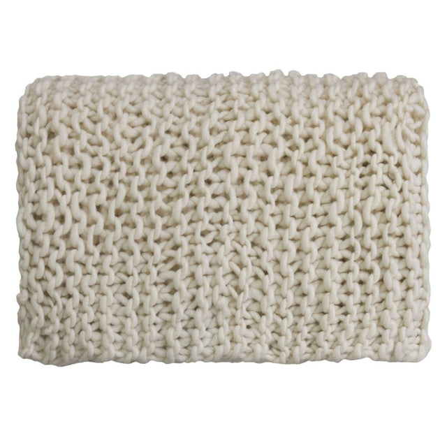 Large grey knit throw blanket, made of 100% acrylic, measuring 125 x 150 cm, perfect for cozying up.