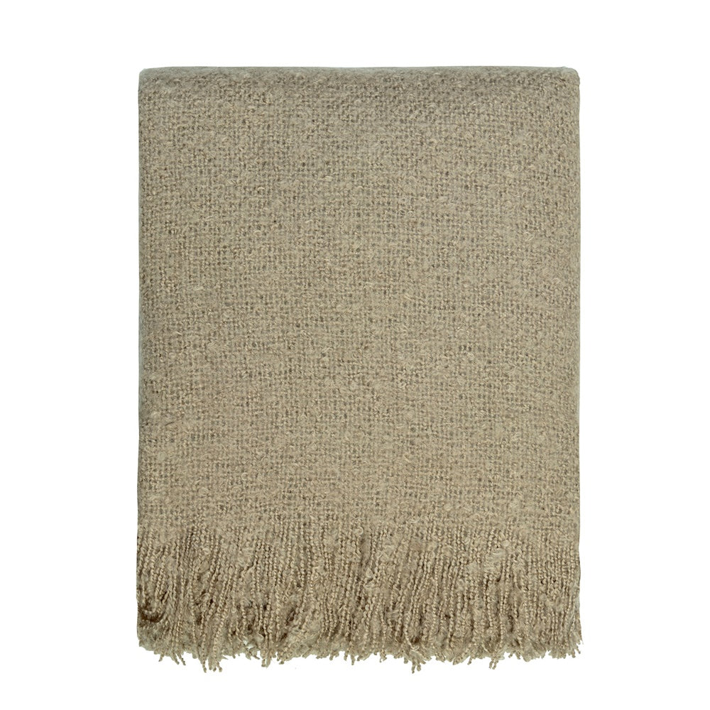 Soft taupe throw blanket measuring 130 x 170 cm, perfect for adding warmth and style to any room.