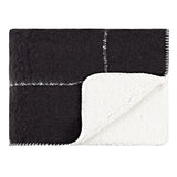 Black Grid Sherpa Throw with plush fleece front, soft acrylic back, and modern design, perfect for warmth and decor.