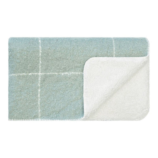 Cozy pale blue THROW - GRID SHERPA blanket with plush fleece and durable acrylic, perfect for decorating and comfort.