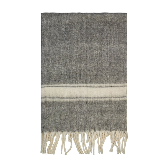 Stylish grey wool blend throw with classic stripes, measuring 127 x 152 cm, perfect for cozying up any living space.