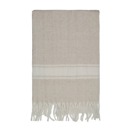 Luxurious Joshua Natural throw blanket in classic stripes, made from 80% wool, perfect for cozying up and enhancing decor.