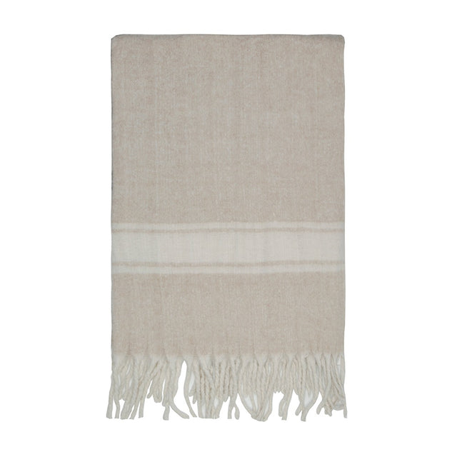 Luxurious Joshua Natural throw blanket in classic stripes, made from 80% wool, perfect for cozying up and enhancing decor.