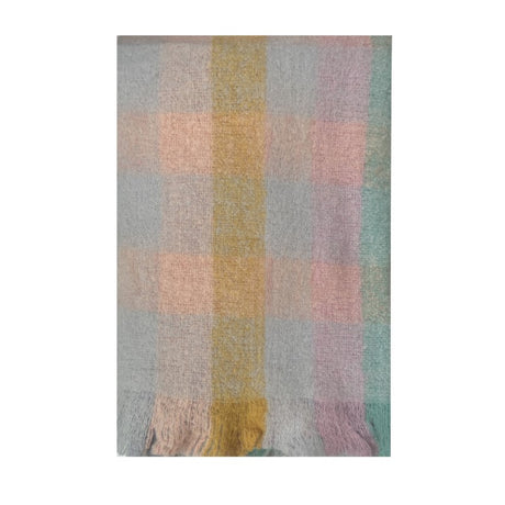 Luxurious mohair blend throw with a classic check design and eyelash fringe, measuring 130 x 170cm, perfect for cozy decor.