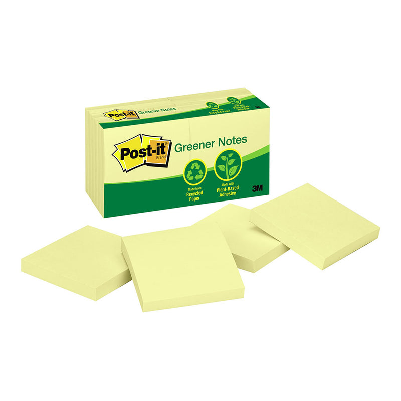 3M Post-it Recycled  Notes 654-RP 76mm x 76mm 100 sheet pads Pkt/12