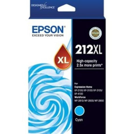 Epson 212XL Cyan ink cartridge, high-yield for vivid colors and crisp text, ideal for home and office printing.