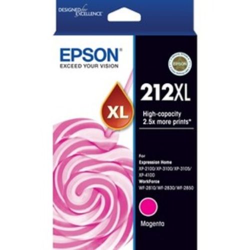 Epson 212XL Magenta Ink Cartridge, high yield for vibrant prints, ideal for photos and documents, compatible with inkjet printers.