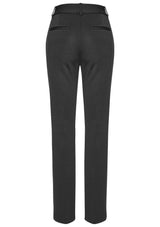 Ladies tapered leg pants in charcoal, featuring a flattering silhouette and stretch knit fabric for comfort and versatility.