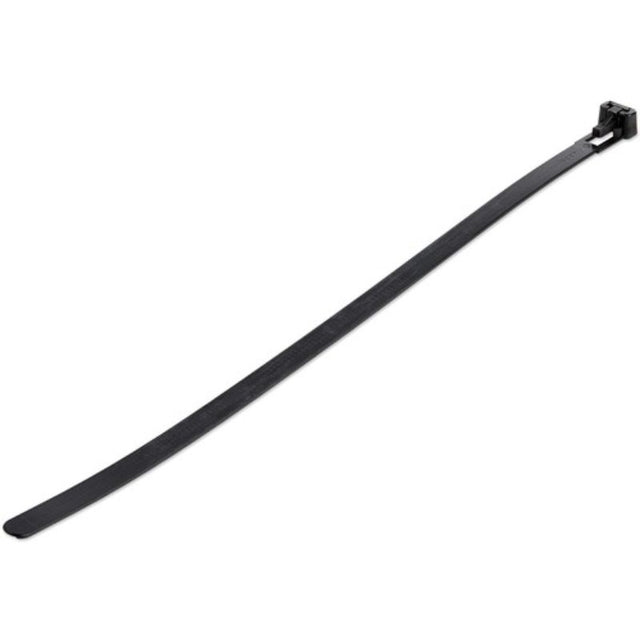 Black reusable cable ties, 25cm long, 7mm wide, 22kg strength; ideal for organizing cables indoors and outdoors. Pack of 100.