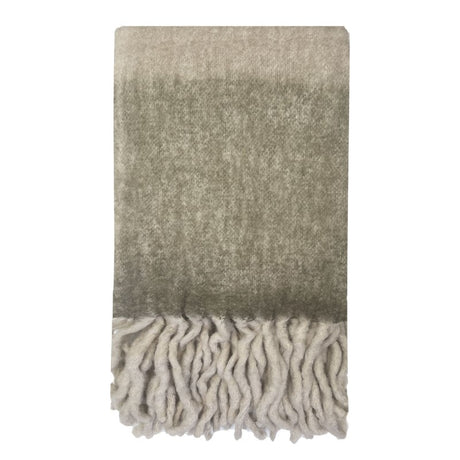 Luxurious wool mohair blend throw in sage and beige, perfect for cozying up or enhancing home decor.