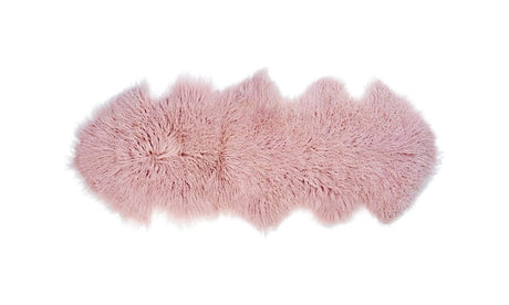 Luxurious double-sided Tibetan lamb fur rug in soft pink, measuring 160cm, perfect for adding warmth and elegance to any room.