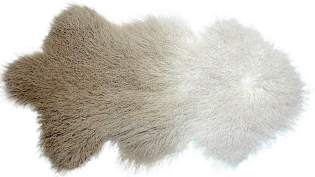 Elegant Tibetan lamb fur ombre rug in ivory and beige, measuring 90cm, adds luxury and comfort to any living space.