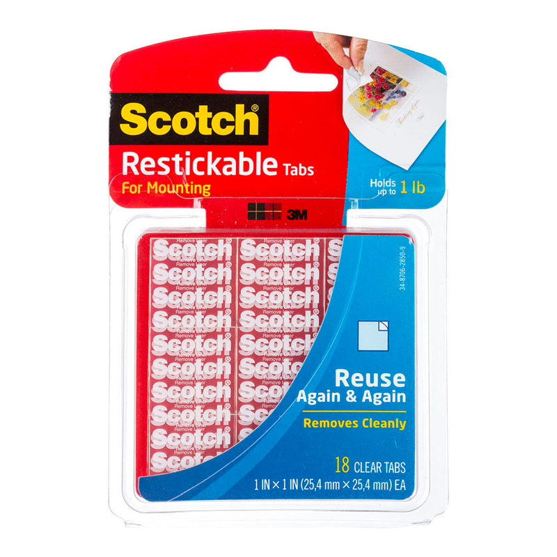 3M Scotch Restickable Mounting Tabs R100 25x25mm Pkt/18 tabs