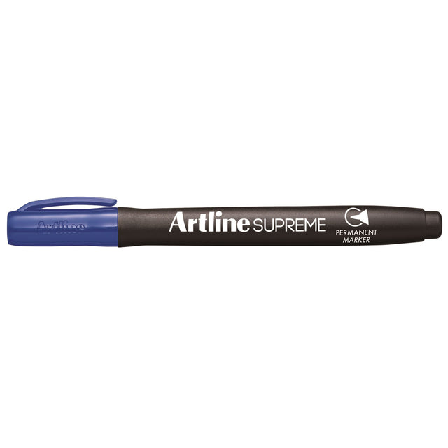 Artline Supreme Permanent Marker pack in blue, featuring 12 ergonomic markers with 1.00mm nib for versatile, comfortable use.