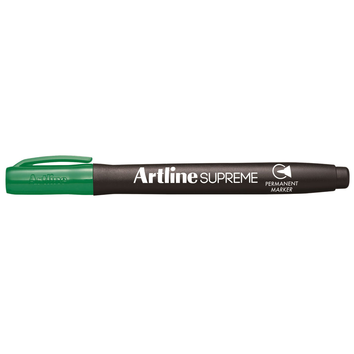 Pack of 12 Artline Supreme Green Permanent Markers with 1.00mm nib for detailed writing and ergonomic design for comfort.