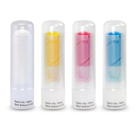 Five colorful twist-action Zinc Sticks offering zinc oxide sun protection for lips, perfect for outdoor activities.