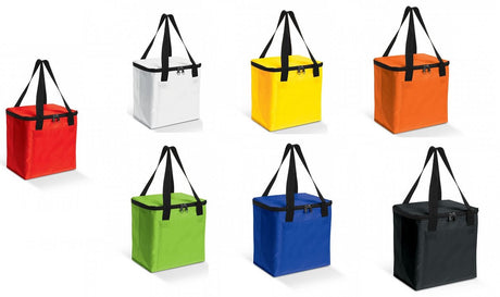 Bulk pack of 10 medium cooler bags with double handles, durable polyester, and insulation to keep items cold for hours.