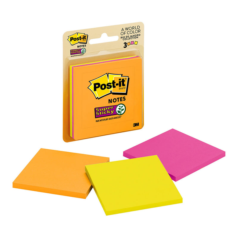 Post-it Super Sticky Notes  Rio Collection76mm x 76mm 45 sheet pads Pkt/3