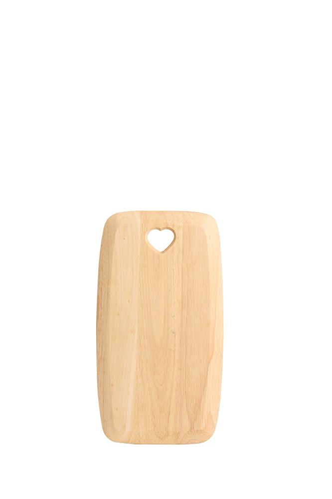 Heart Small Rectangle Board made of natural hevea wood, featuring heart cutouts, ideal for chopping and serving.