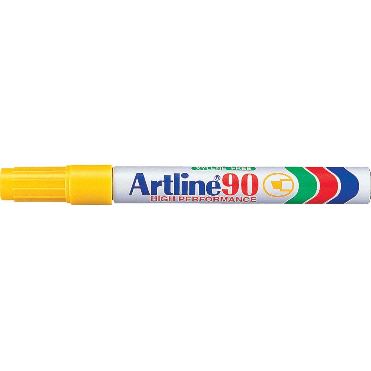 Artline 90 Permanent Markers in yellow, 12 units, 5mm chisel nib for versatile, low-odour marking on various surfaces.