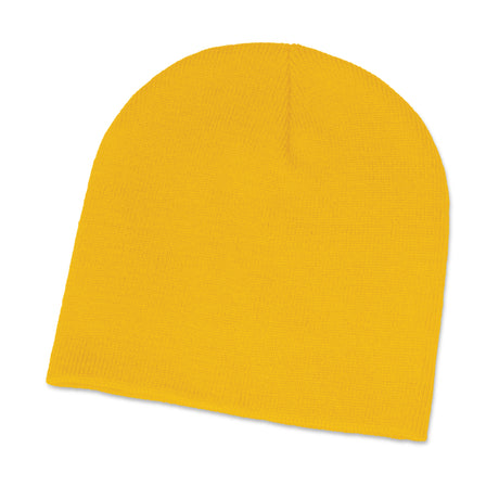 Set of 10 yellow acrylic knit Commando Beanies, designed for warmth and style, perfect for outdoor activities.