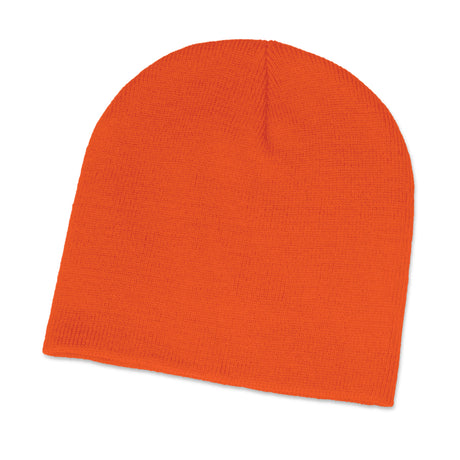 Set of 10 orange Commando Beanies, knitted from acrylic for warmth and style, perfect for outdoor adventures and group events.