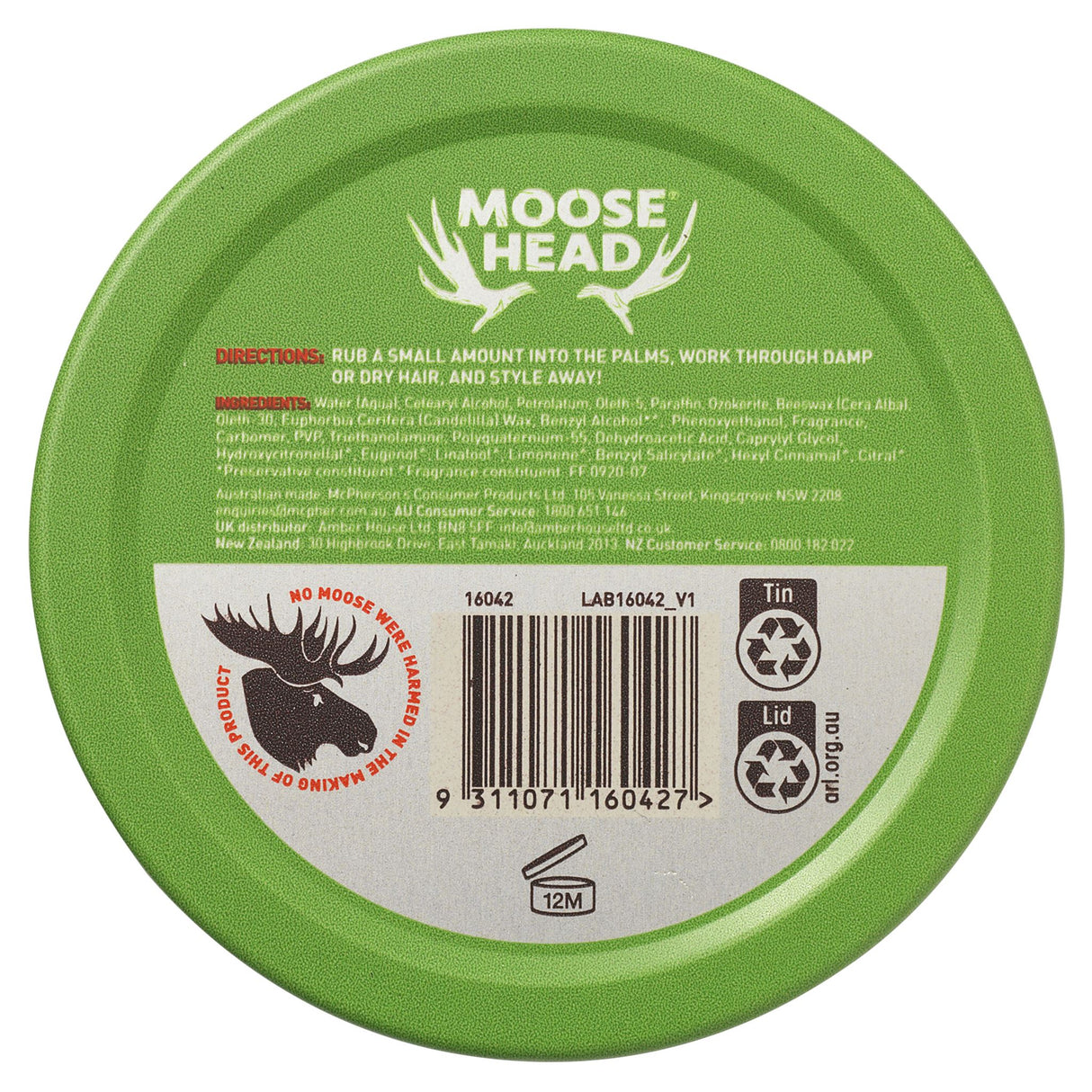 Moosehead Forming Fibre 80g for medium hold and low shine styling, infused with Sandalwood and Lime scent.