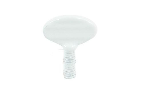 White powder-coated steel thumbscrew for telescopic stay, 25mm long, 6mm wide, durable zinc construction, secure fit.
