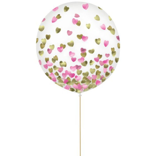 Vibrant 60cm latex balloons with confetti hearts, perfect for birthdays and celebrations, pack of 2 for festive decor.