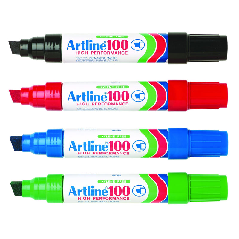 Artline 100 Permanent Marker 12mm Chisel Nib Assorted - 6 Markers