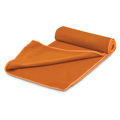 Vibrant orange Yeti Cooling Towel designed to cool up to 15 degrees, ideal for outdoor activities and sports.
